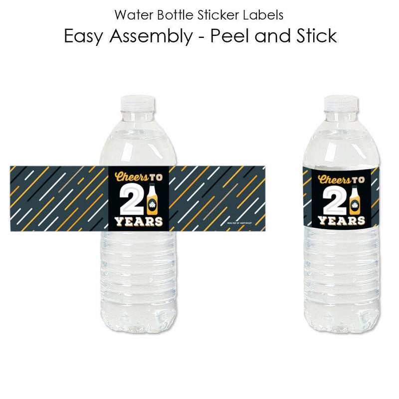 Cheers and Beers to 21 Years - 21st Birthday Party Water Bottle Sticker Labels - Set of 20