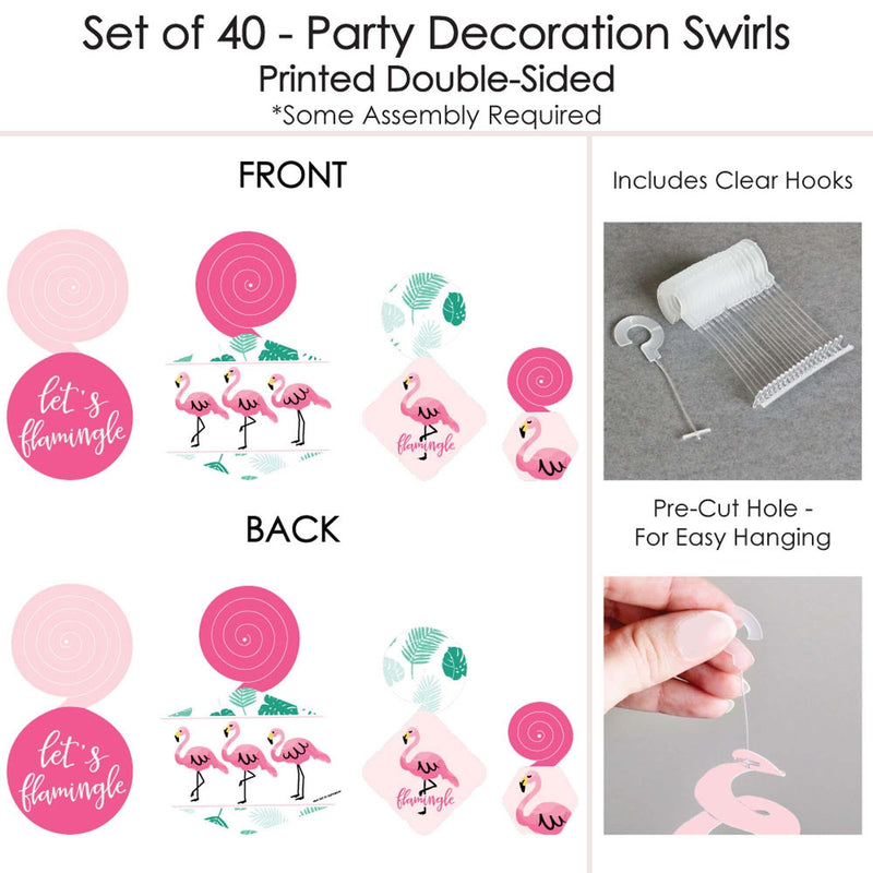 Pink Flamingo - Tropical Summer Party Hanging Decor - Party Decoration Swirls - Set of 40