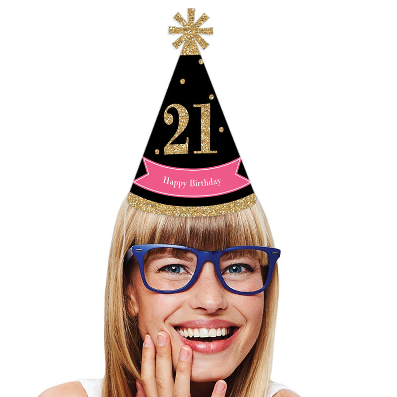 Finally 21 Girl - 21st Birthday - Cone Happy Birthday Party Hats for Adults - Set of 8 (Standard Size)