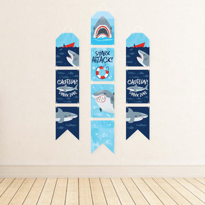 Shark Zone - Hanging Vertical Paper Door Banners - Jawsome Shark Party or Birthday Party Wall Decoration Kit - Indoor Door Decor