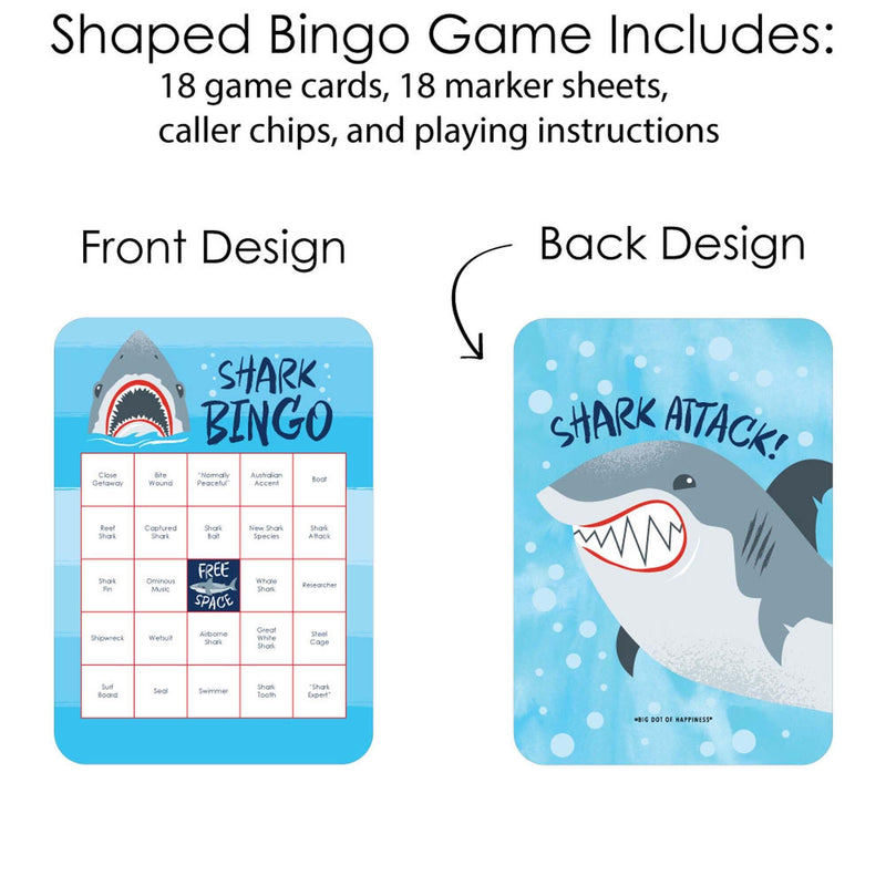 Shark Zone - Bingo Cards and Markers - Jawsome Shark Party or Birthday Party Bingo Game - Set of 18