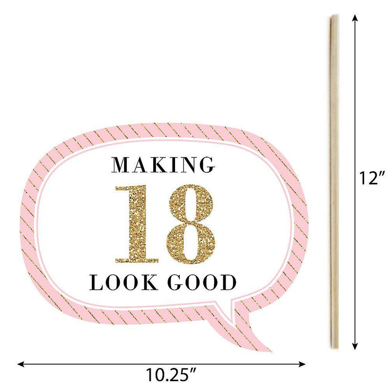 Funny Chic 18th Birthday - Pink, Black and Gold - 10 Piece Photo Birthday Party Booth Props Kit