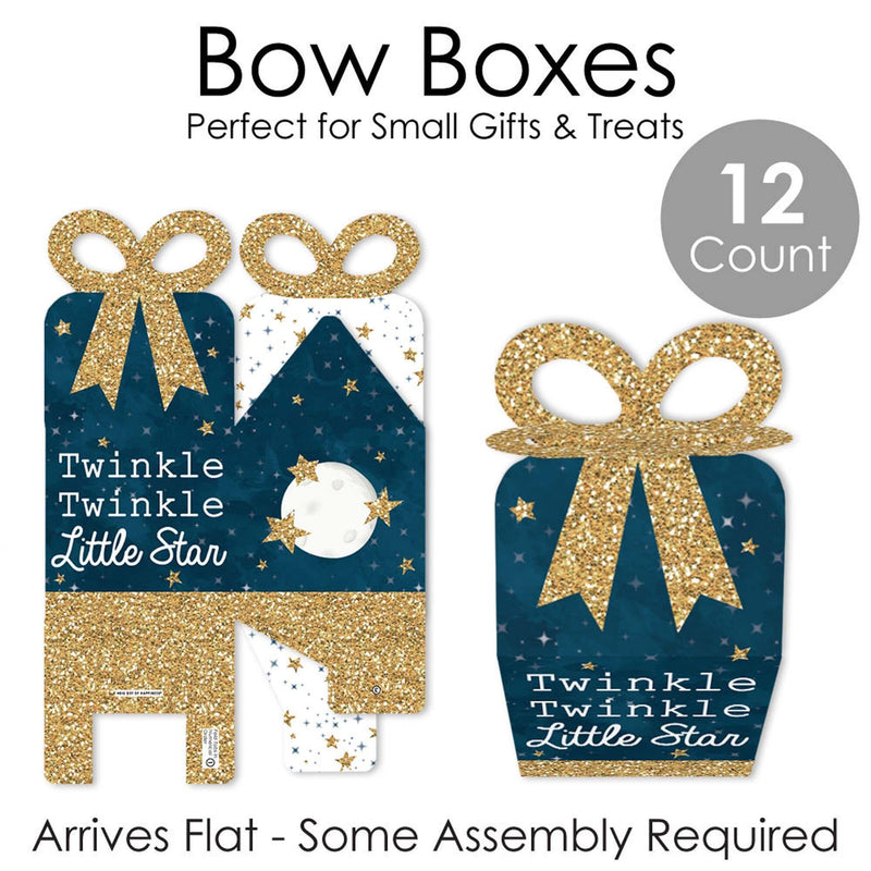 Twinkle Twinkle Little Star - Square Favor Gift Boxes - Baby Shower or Birthday Party Bow Boxes - Set of 12