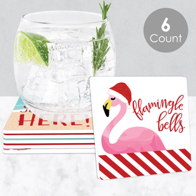 Flamingle Bells - Funny Tropical Christmas Party Decorations - Drink Coasters - Set of 6