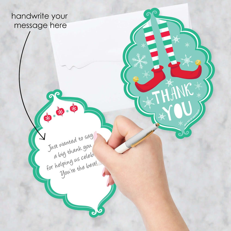 Elf Squad - Shaped Thank You Cards - Kids Elf Christmas and Birthday Party Thank You Note Cards with Envelopes - Set of 12