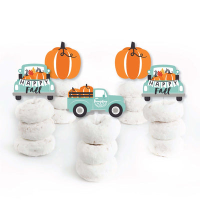 Happy Fall Truck - Dessert Cupcake Toppers - Harvest Pumpkin Party Clear Treat Picks - Set of 24