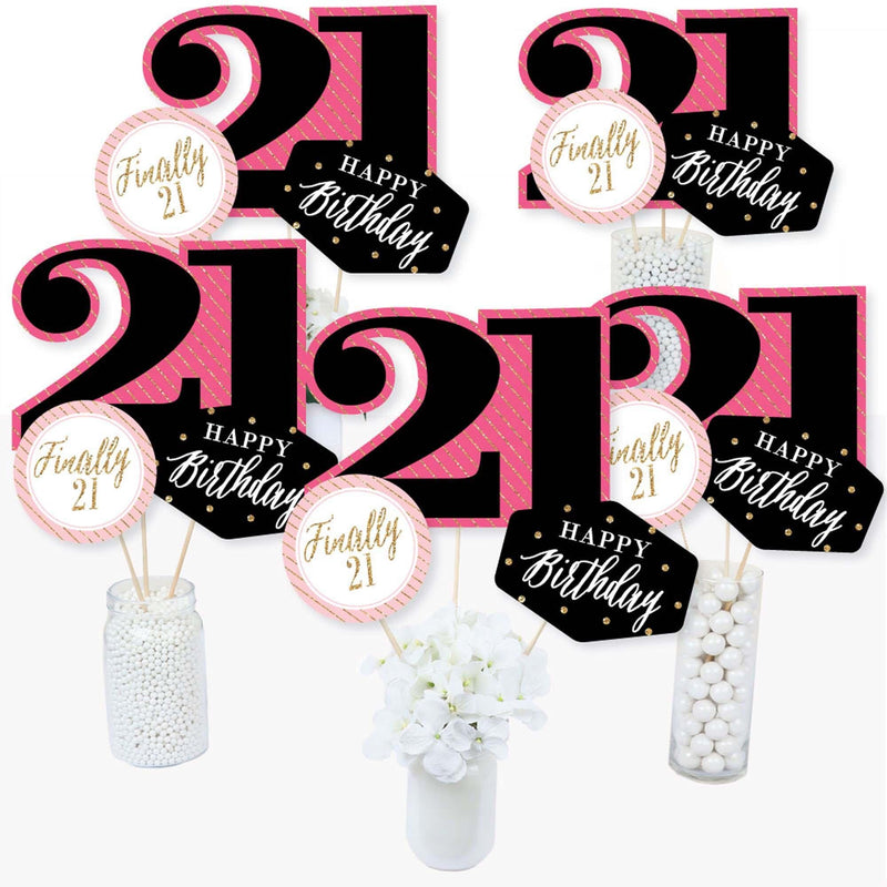 Finally 21 Girl - 21st Birthday Party Centerpiece Sticks - Table Toppers - Set of 15