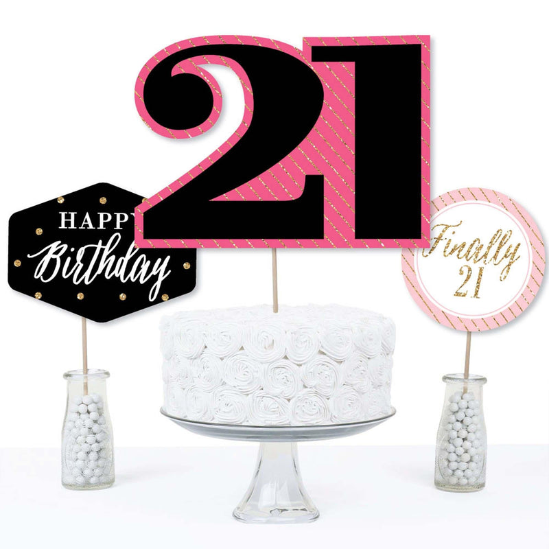 Finally 21 Girl - 21st Birthday Party Centerpiece Sticks - Table Toppers - Set of 15