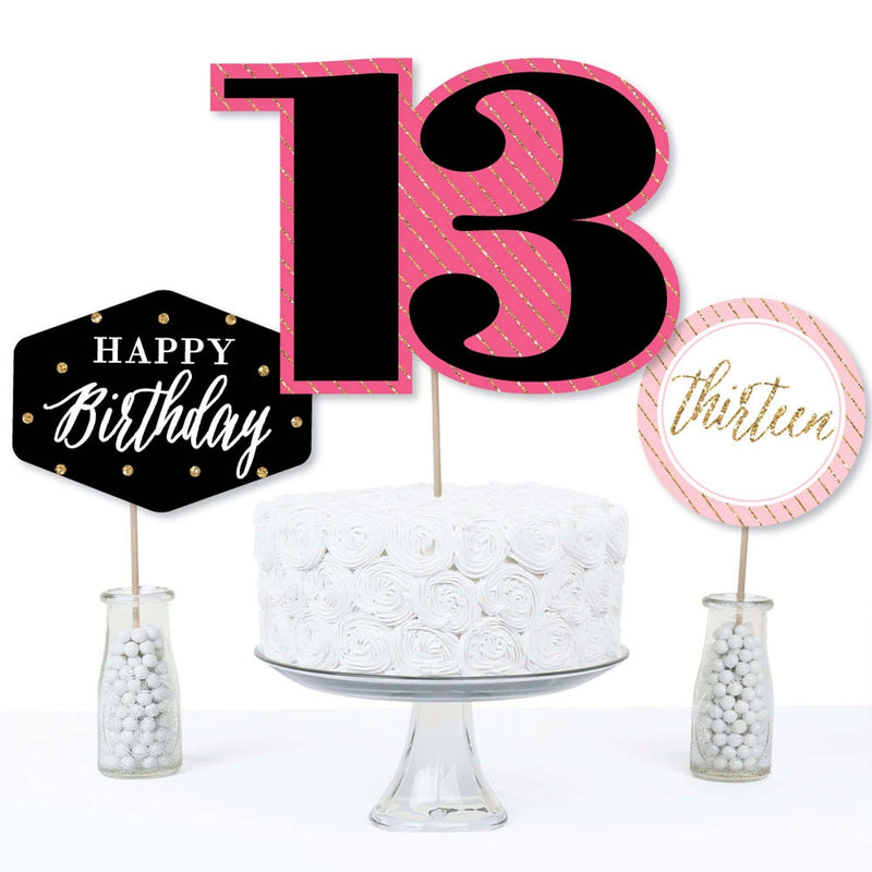 Chic 13th Birthday - Pink, Black and Gold - Birthday Party Centerpiece Sticks - Table Toppers - Set of 15