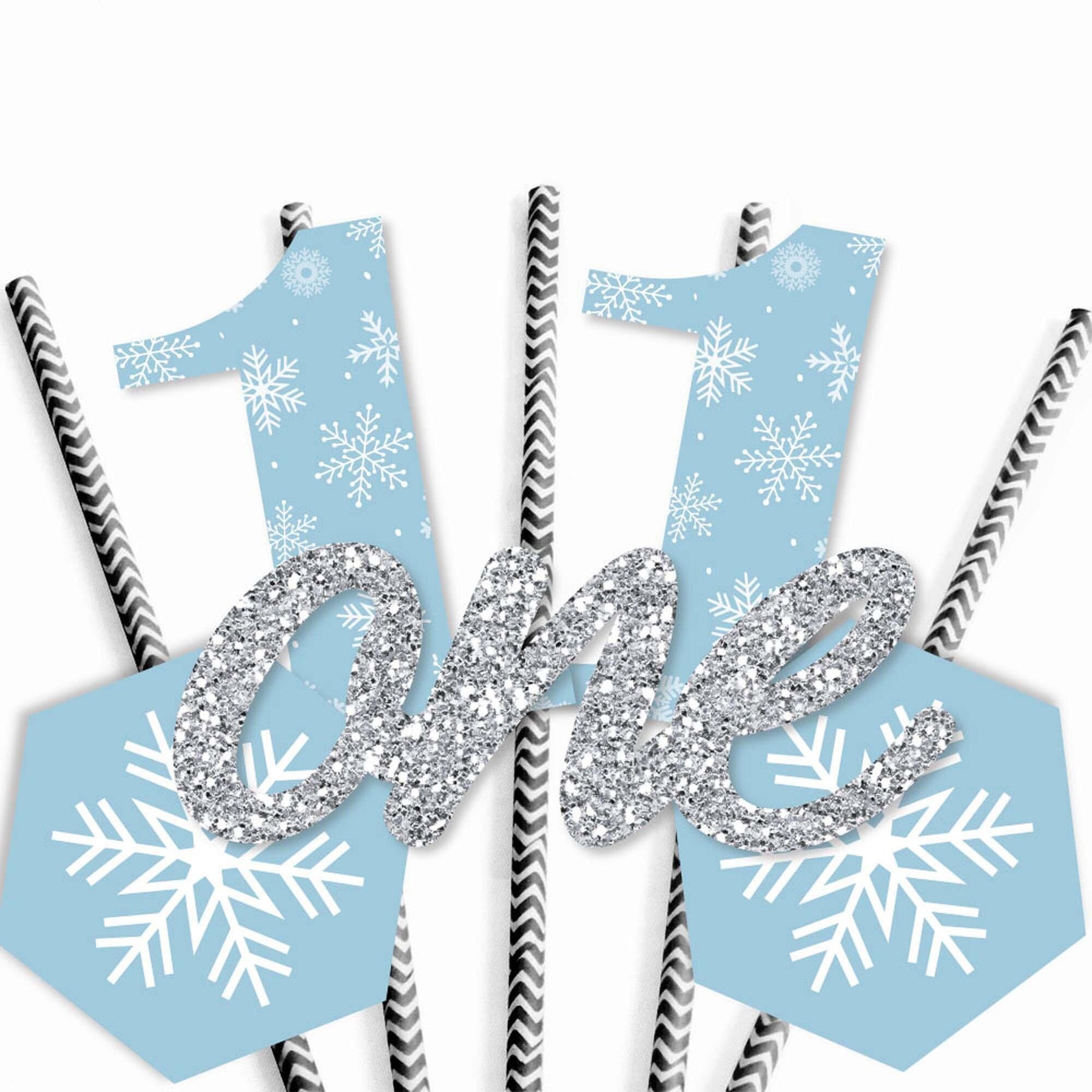 Blue Snowflakes - Paper Straw Decor - Winter Holiday Party Striped