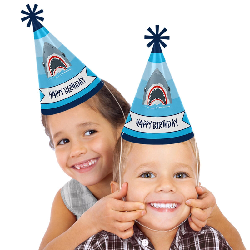 Shark Zone - Cone Jawsome Shark Party or Birthday Party - Happy Birthday Party Hats for Kids and Adults - Set of 8 (Standard Size)