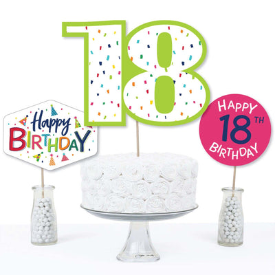 18th Birthday - Cheerful Happy Birthday - Colorful Eighteenth Birthday Party Centerpiece Sticks - Table Toppers - Set of 15