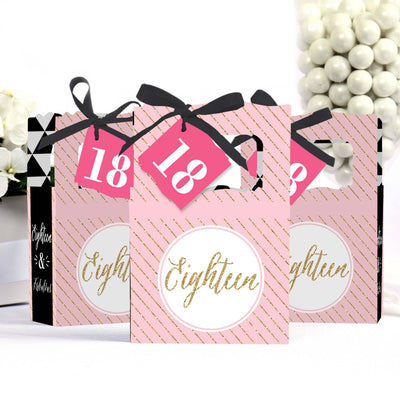 Chic 18th Birthday - Pink, Black and Gold - Party Favor Boxes - Set of 12