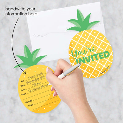 Tropical Pineapple - Shaped Fill-In Invitations - Summer Party Invitation Cards with Envelopes - Set of 12