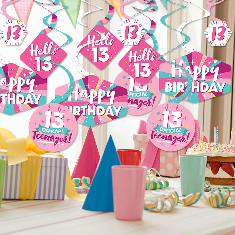 Girl 13th Birthday - Official Teenager Birthday Party Hanging Decor - Party Decoration Swirls - Set of 40