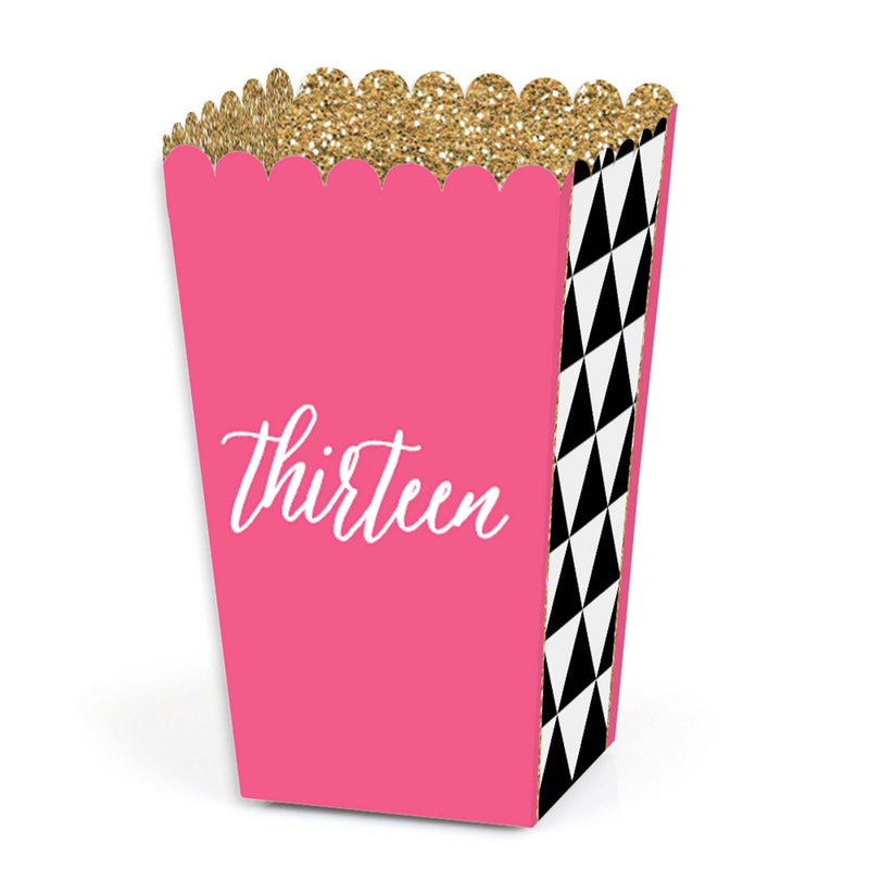 Chic 13th Birthday - Pink, Black and Gold - Birthday Party Favor Popcorn Treat Boxes - Set of 12