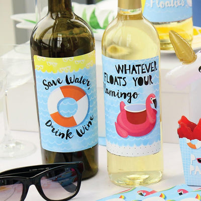 Make A Splash - Pool Party - Summer Swimming Party Decorations for Women and Men - Wine Bottle Label Stickers - Set of 4