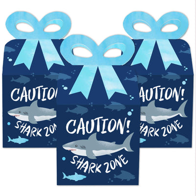 Shark Zone - Square Favor Gift Boxes - Jawsome Shark Party or Birthday Party Bow Boxes - Set of 12