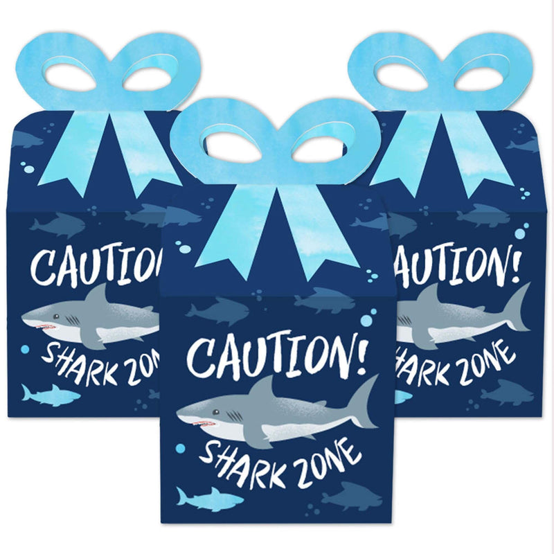 Shark Zone - Square Favor Gift Boxes - Jawsome Shark Party or Birthday Party Bow Boxes - Set of 12