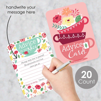 Floral Let's Par-Tea - Wish Card Garden Tea Party Baby Shower or Bridal Shower Activities - Shaped Advice Cards Game - Set of 20