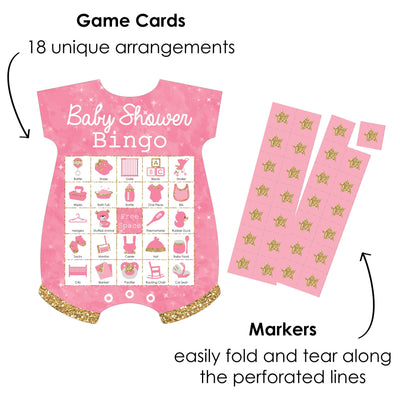 Pink Twinkle Twinkle Little Star - Picture Bingo Cards and Markers - Baby Shower Shaped Bingo Game - Set of 18