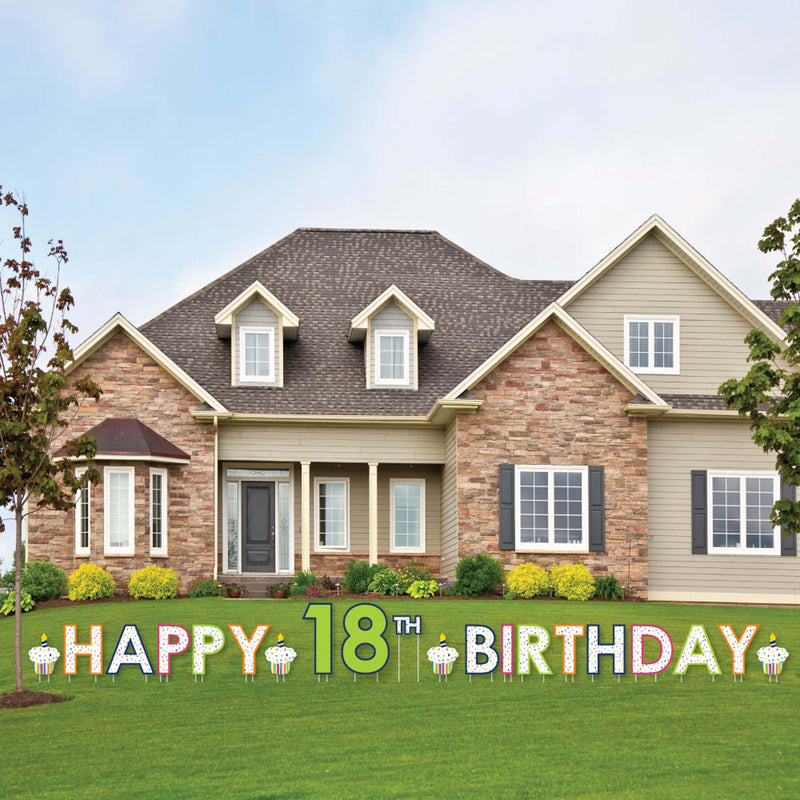 18th Birthday - Cheerful Happy Birthday - Yard Sign Outdoor Lawn Decorations - Colorful Eighteenth Birthday Party Yard Signs - Happy 18th Birthday