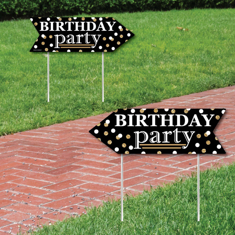 Adult Happy Birthday - Gold - Birthday Party Sign Arrow - Double Sided Directional Yard Signs - Set of 2