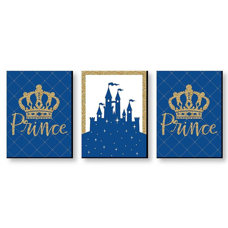 Royal Prince Charming - Baby Boy Nursery Wall Art & Kids Room Decor - 7.5 x 10 inches - Set of 3 Prints