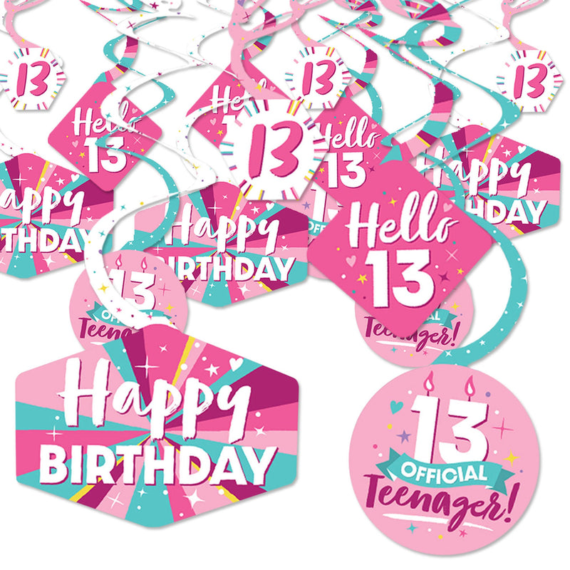 Girl 13th Birthday - Official Teenager Birthday Party Hanging Decor - Party Decoration Swirls - Set of 40