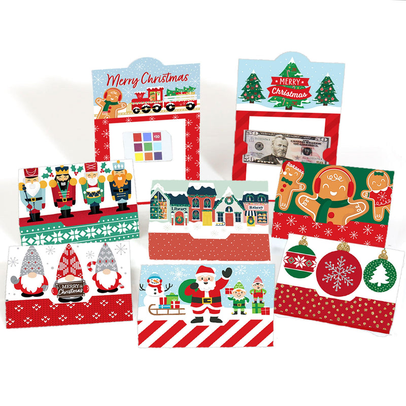 Merry Christmas Cards - Assorted Holiday Money and Gift Card Holders - Set of 8