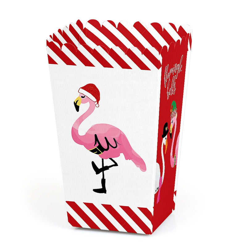 Flamingle Bells - Tropical Flamingo Christmas Party Favor Popcorn Treat Boxes - Set of 12