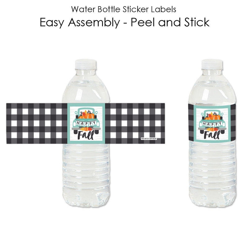 Happy Fall Truck - Harvest Pumpkin Party Water Bottle Sticker Labels - Set of 20