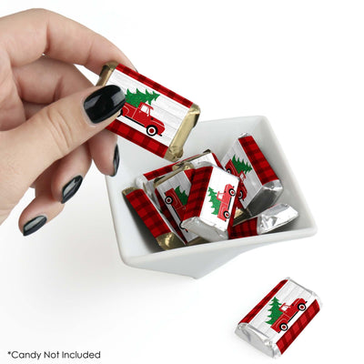 Merry Little Christmas Tree - Mini Candy Bar Wrapper Stickers - Red Truck Christmas Party Small Favors - 40 Count