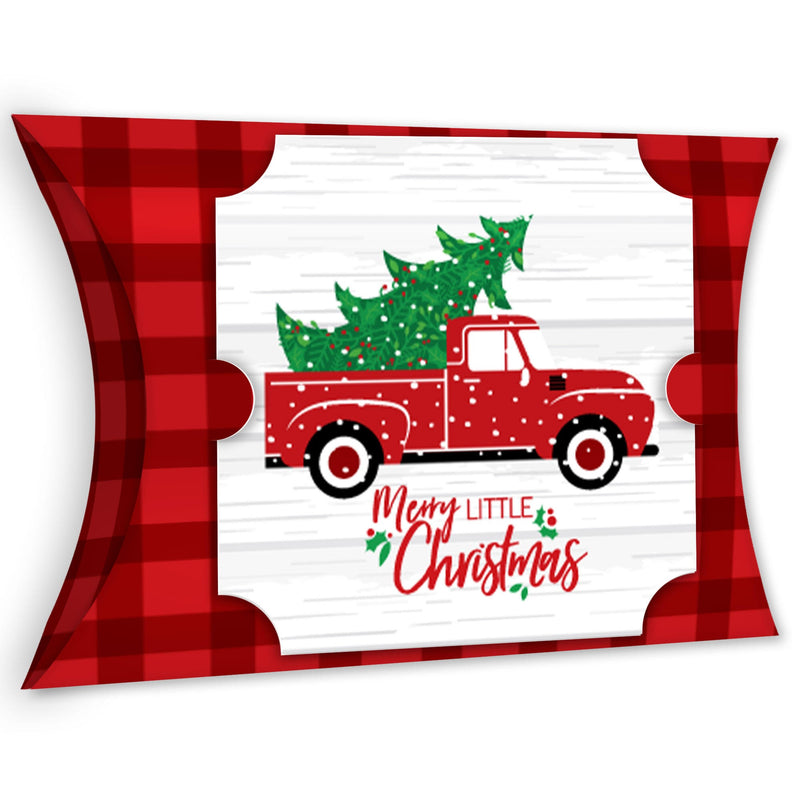 Merry Little Christmas Tree - Favor Gift Boxes - Red Truck Christmas Party Large Pillow Boxes - Set of 12