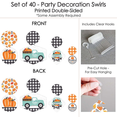 Happy Fall Truck - Harvest Pumpkin Party Hanging Decor - Party Decoration Swirls - Set of 40