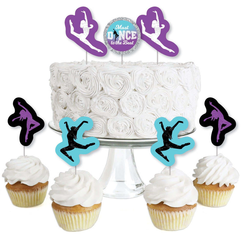 Must Dance to the Beat - Dance - Dessert Cupcake Toppers - Birthday Party or Dance Party Clear Treat Picks - Set of 24