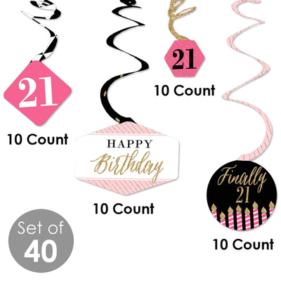 Finally 21 Girl - 21st Birthday Party Hanging Decor - Party Decoration Swirls - Set of 40