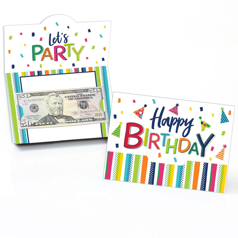 Cheerful Happy Birthday - Colorful Birthday Party Money and Gift Card Holders - Set of 8