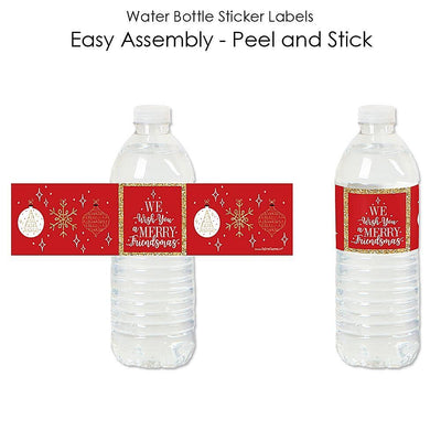 Red and Gold Friendsmas - Friends Christmas Party Water Bottle Sticker Labels - Set of 20