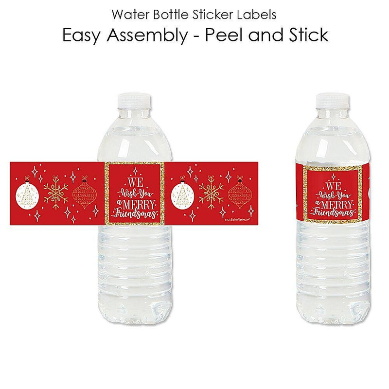 Red and Gold Friendsmas - Friends Christmas Party Water Bottle Sticker Labels - Set of 20