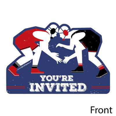 Own The Mat - Wrestling - Shaped Fill-In Invitations - Birthday Party or Wrestler Party Invitation Cards with Envelopes - Set of 12