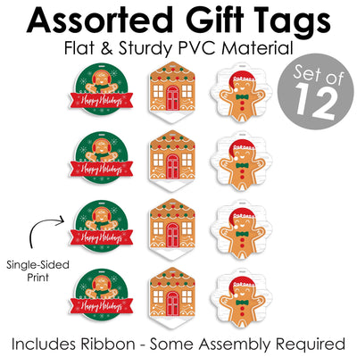 Gingerbread Christmas - Assorted Hanging Gingerbread Man Holiday Party Favor Tags - Gift Tag Toppers - Set of 12