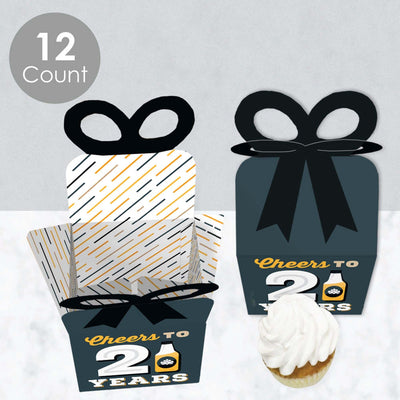 Cheers and Beers to 21 Years - Square Favor Gift Boxes - 21st Birthday Party Bow Boxes - Set of 12