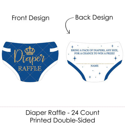 Royal Prince Charming - Diaper Shaped Raffle Ticket Inserts - Baby Shower Activities - Diaper Raffle Game - Set of 24