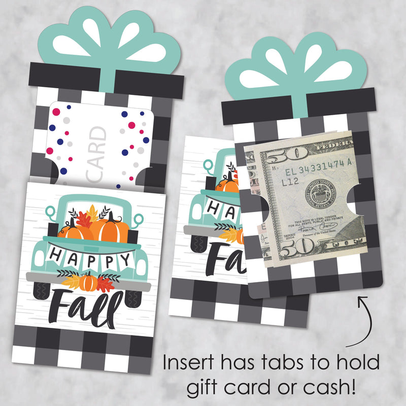 Happy Fall Truck - Harvest Pumpkin Party Money and Gift Card Sleeves - Nifty Gifty Card Holders - Set of 8