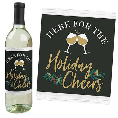 Rustic Merry Friendsmas - Friends Christmas Party Decorations for Women and Men - Wine Bottle Label Stickers - Set of 4