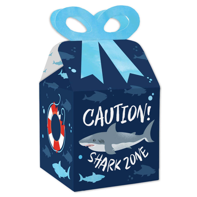 Shark Zone - Square Favor Gift Boxes - Jawsome Shark Party or Birthday Party Bow Boxes - Set of 12