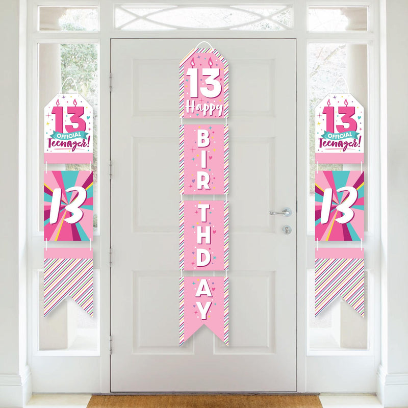 Girl 13th Birthday - Hanging Vertical Paper Door Banners - Official Teenager Birthday Party Wall Decoration Kit - Indoor Door Decor