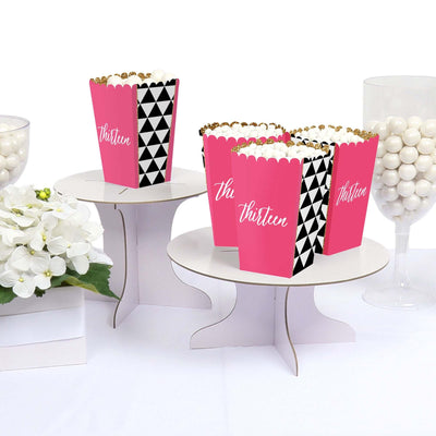 Chic 13th Birthday - Pink, Black and Gold - Birthday Party Favor Popcorn Treat Boxes - Set of 12