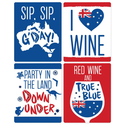 Australia Day - G'Day Mate Aussie Party Decorations for Women and Men - Wine Bottle Label Stickers - Set of 4